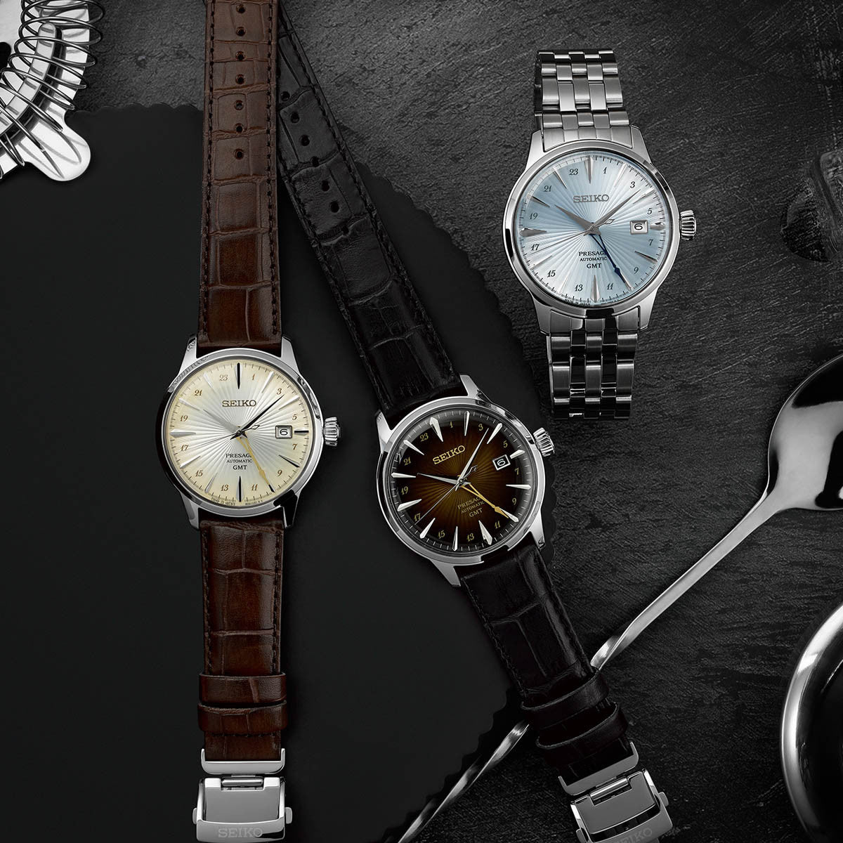 SEIKO PRESAGE Mod. COCKTAIL AUTOMATIC - LEATHER, CREAM WATCHES