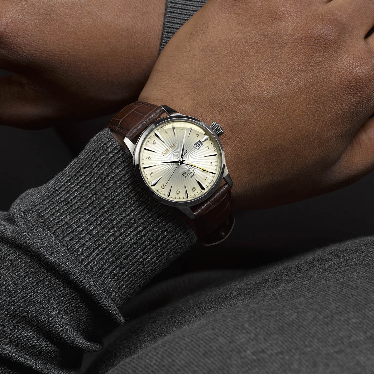 SEIKO PRESAGE Mod. COCKTAIL AUTOMATIC - LEATHER, CREAM WATCHES