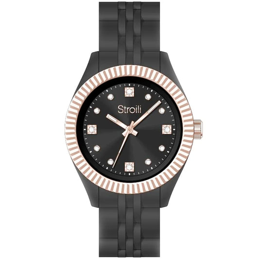 STROILI Mod. 1659249 elegant black and rose gold watch with diamond accents featuring sleek design and durable strap