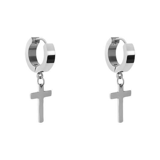 STROILI Mod. 1666492 silver hoop earrings with cross pendant jewelry.