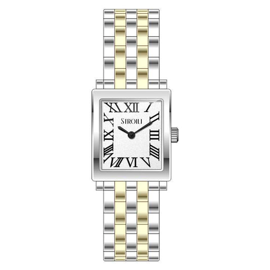 STROILI Mod. 1698376 rectangular watch with Roman numerals and two-tone bracelet design. Elegant timepiece from Stroili Jewels.