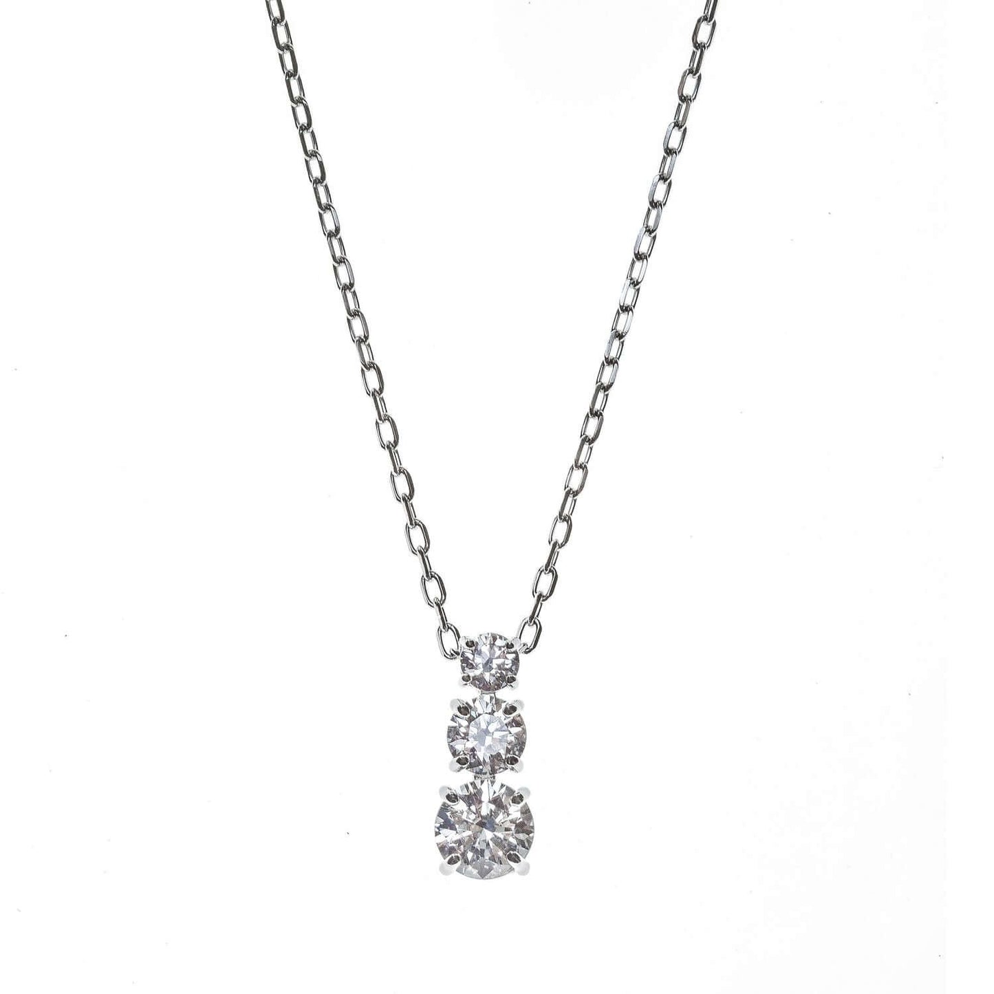 SWAROVSKI Mod. 5414970 Attract Trilogy Pendant Necklace with round cut stones, symbolizing eternal love, rhodium plated design.
