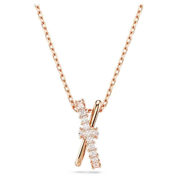 SWAROVSKI Mod. 5689788 Hyperbola Pendant Necklace, white Swarovski Zirconia, rose gold-tone, twisted design.