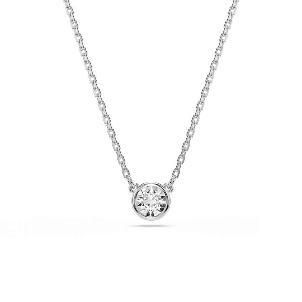 SWAROVSKI Mod. 5696039 Imber Pendant Necklace, Rhodium Plated, Round Cut, White Stone, Elegant and Minimalist Design