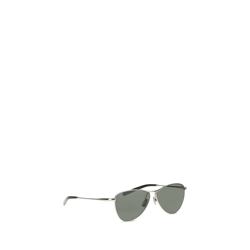 Saint Laurent Silver Metal Sunglasses with triangular frame and nylon lenses.