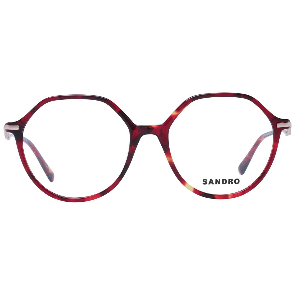 Sandro Red Acetate Glasses (Frames), women's full-rim round style, size 52-17-140 with demo glasses, includes branded case.
