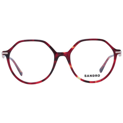 Sandro Red Acetate Glasses (Frames), women's full-rim round style, size 52-17-140 with demo glasses, includes branded case.