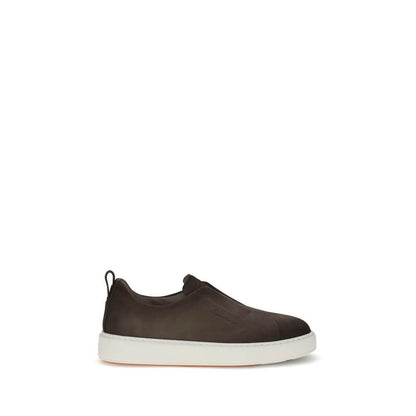 Santoni Brown Rubber Low Top Sneakers with rounded toe and rubber sole