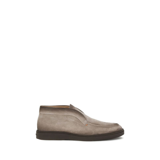 Santoni Desert Ankle Boots in soft suede with tray stitching and contrasting rubber sole.