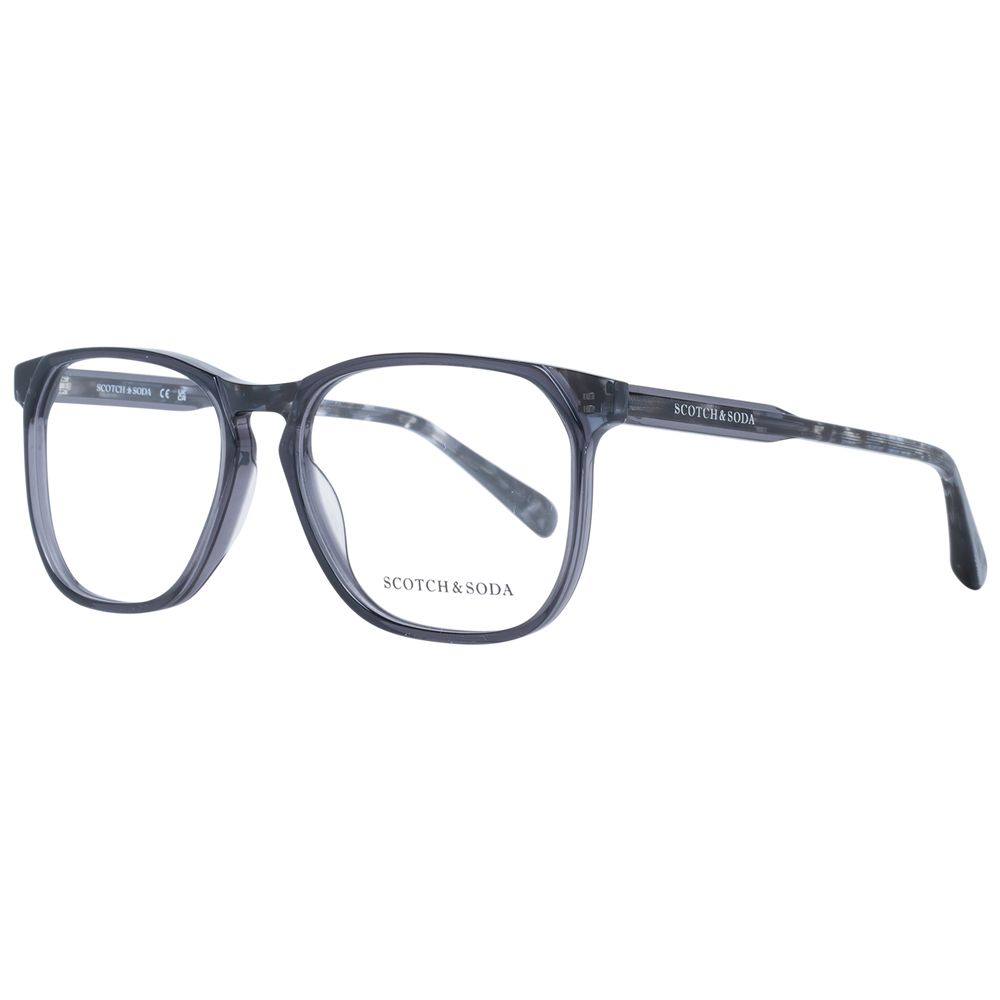 Scotch & Soda Black Men Glasses Frame, full-rim square black plastic frame with demo lenses, no spring hinge, includes branded case.