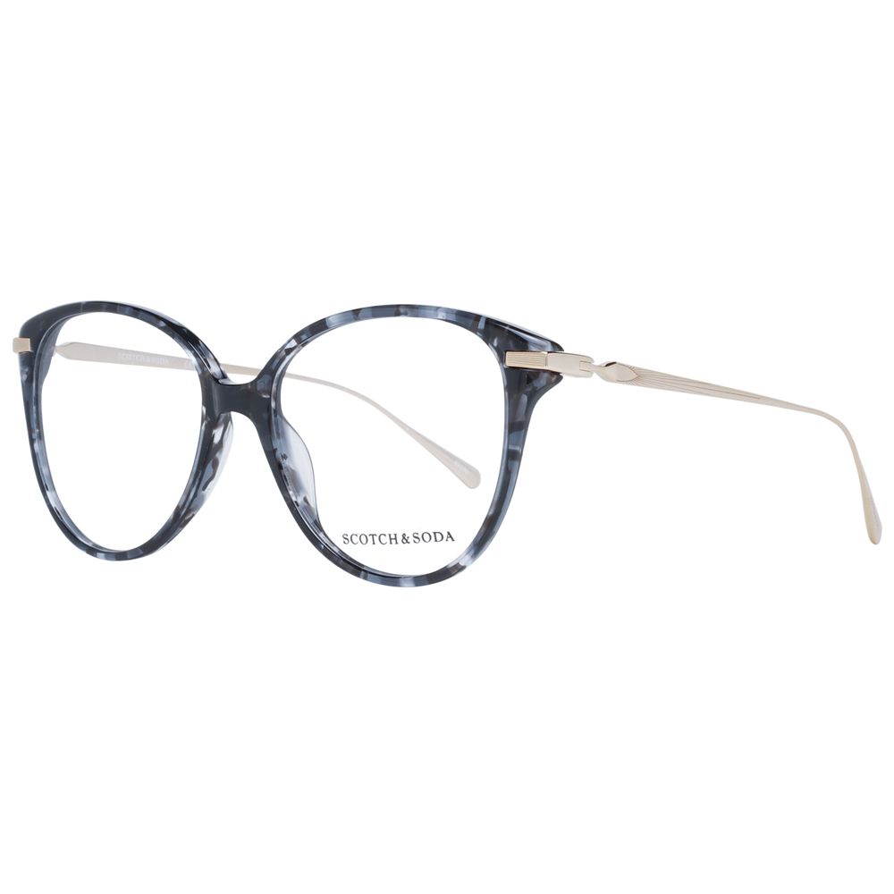Scotch & Soda Black Women Glasses Frame with acetate round full-rim style, 53-16-145 size, demo lenses, includes branded case.