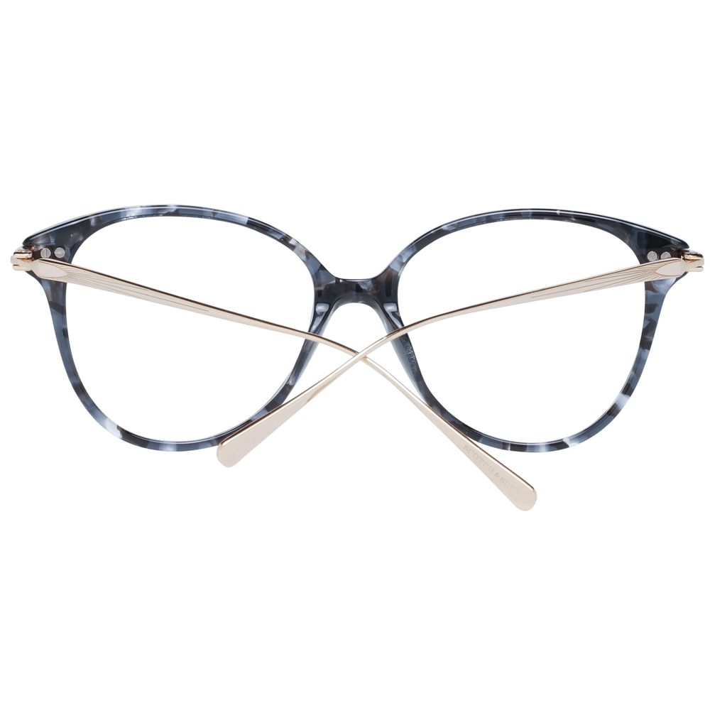 Cat-eye glasses frame with blue tortoiseshell pattern, featuring gold temples.
