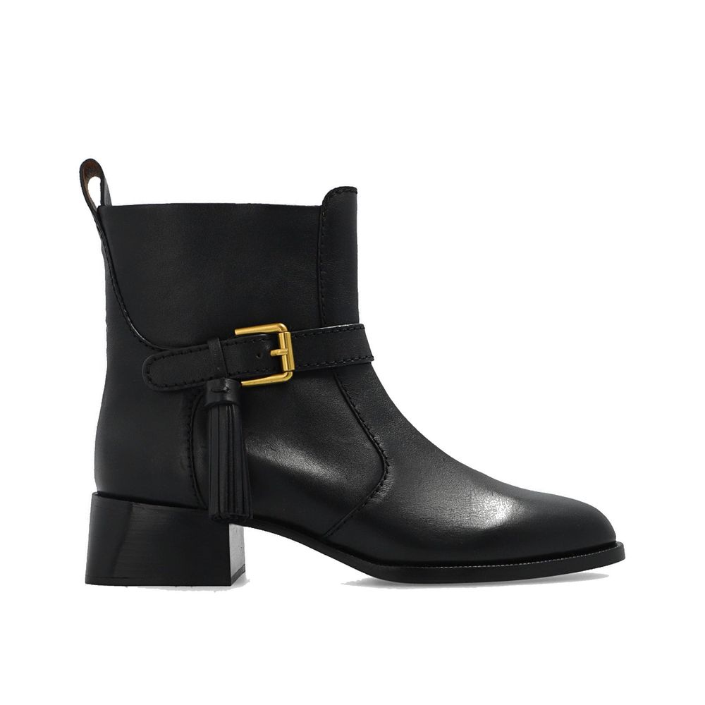 See By Chloé Black Calfskin Ankle Boots with adjustable strap and side zip fastening, made of 100% calf leather.