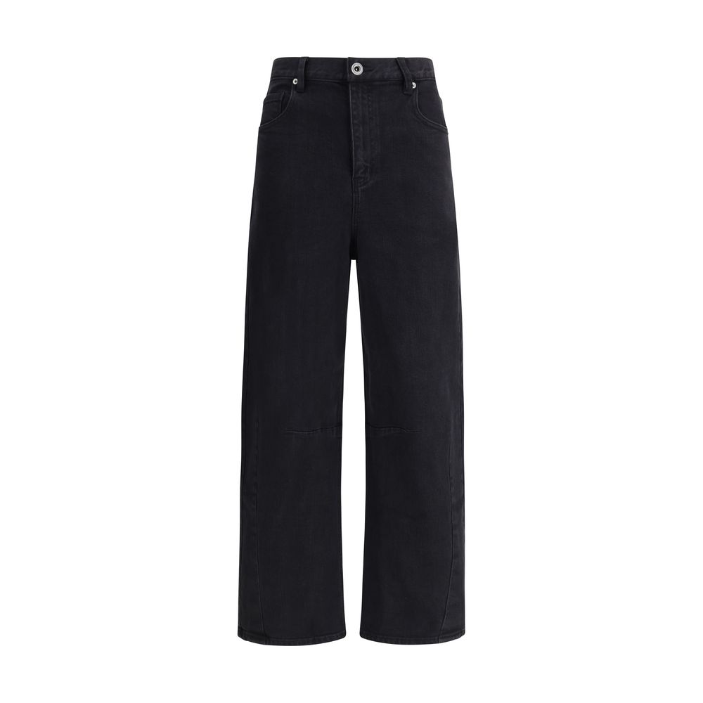Self-Portrait Black Cotton High-Waisted Jean with curved barrel leg and front zipper, featuring a modern and versatile design for AW25.