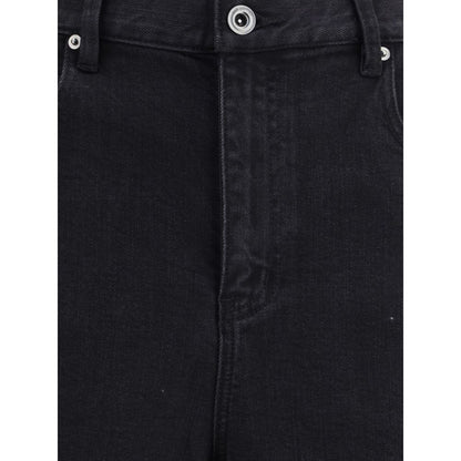 Close-up of Self-Portrait Black Cotton High-Waisted Jean showcasing front detail and button closure, highlighting barrel leg fit and design.