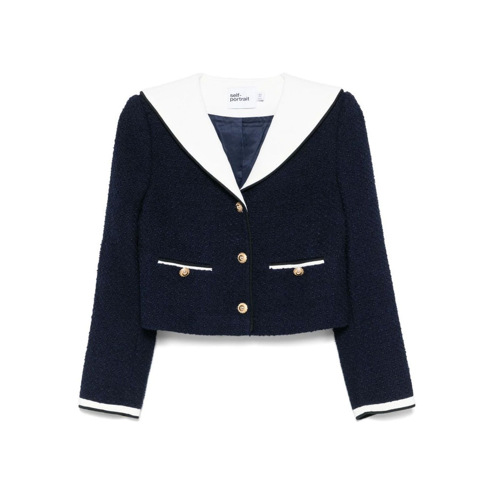 Self-portrait Jackets Blue navy short jacket with button fastening and contrasting collar