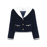 Self-portrait Jackets Blue navy short jacket with button fastening and contrasting collar