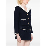 Self-portrait Jackets Blue navy shorts bouclé jacket with button fastening and stripe trim worn by model