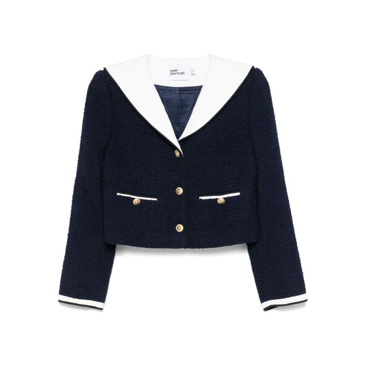 Self-portrait Jackets Blue navy short jacket with button fastening and contrasting collar