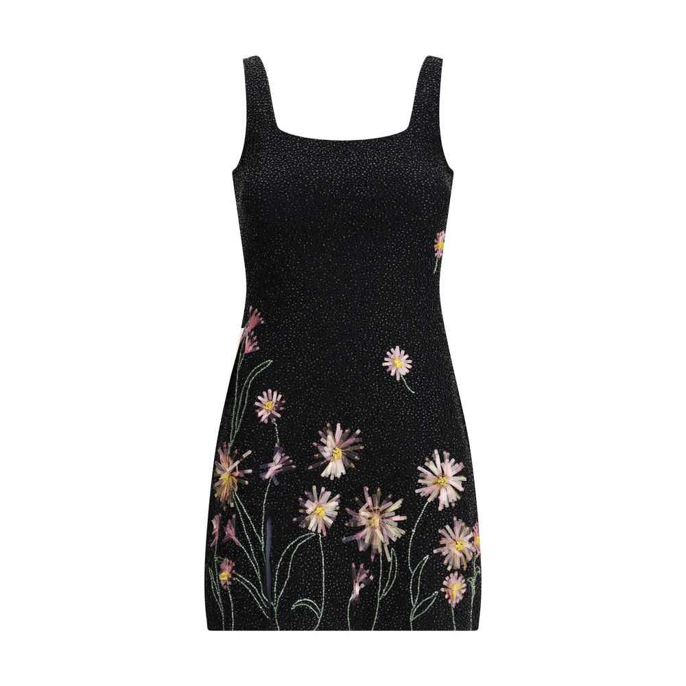 Staud Black Nylon Cocktail Dress with floral beading, perfect for special occasions, featuring sequin details and a regular fit.