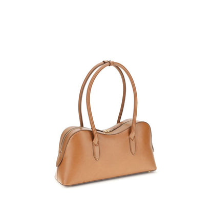 Stella McCartney Beige Nylon Shoulder Bag with double handles and zippered closure, featuring a logoed padlock, eco-friendly fashion accessory.