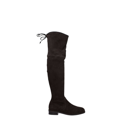 Stuart Weitzman Brown Leather Over The Knee boot, suede material, rubber sole, self tie closures, low heel, casual style with round toe.