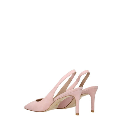 Stuart Weitzman Pink Leather Mid Heel Pumps, pointy toe, 7.5 cm mid heels, suede texture, ballet pink, elegant casual style