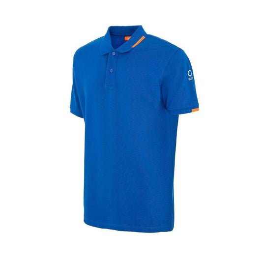 Suns Blue Cotton Polo Shirt featuring ribbed collar, logo on left sleeve, and button closure.