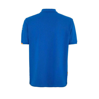 Alt Tag: Suns Blue Cotton Polo Shirt with ribbed collar and logo on sleeve