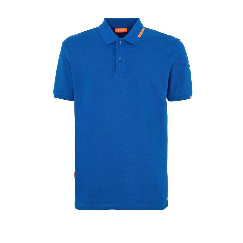 Suns Blue Cotton Polo Shirt with ribbed collar and button closure, featuring logo on left sleeve.