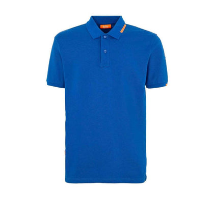 Suns Blue Cotton Polo Shirt with ribbed collar and button closure, featuring logo on left sleeve.
