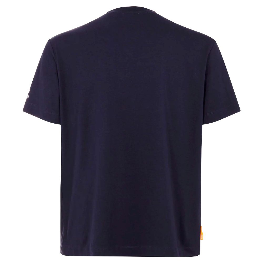 Suns Blue Cotton T-Shirt in dark blue color, made from stretch technical fabric, back view.