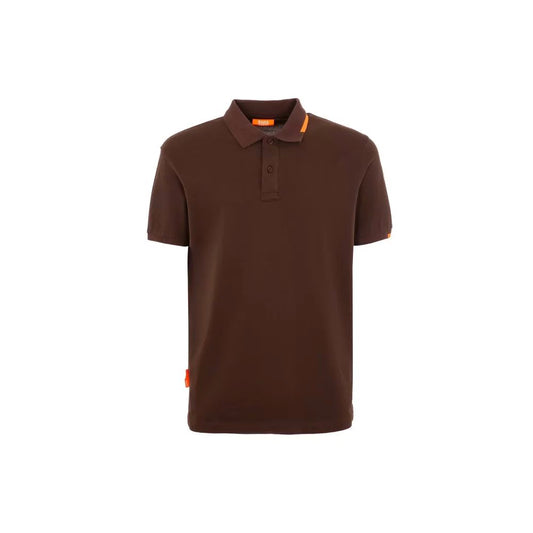 Suns Brown Cotton Polo Shirt with ribbed collar, logo on sleeve, and button closure.