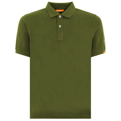 Suns Green Cotton Polo Shirt with ribbed collar and logo on left sleeve, featuring front button closure.