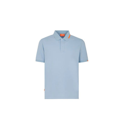 Suns Light Blue Cotton Men Polo Shirt with ribbed collar and button closure, featuring logo on sleeve, made from cotton and elastane blend