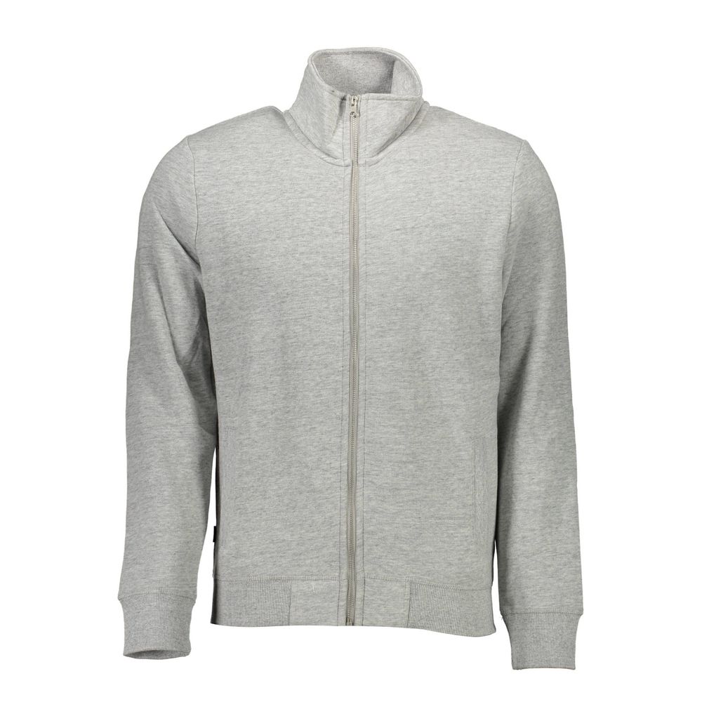 Superdry Gray Cotton Men's Sweater with long sleeves, zipper, and embroidery logo for comfortable casual wear.