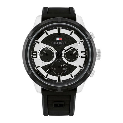 TOMMY HILFIGER Mod. 1792074 men's quartz analog watch with 5 ATM water resistance and mineral dial in official box.
