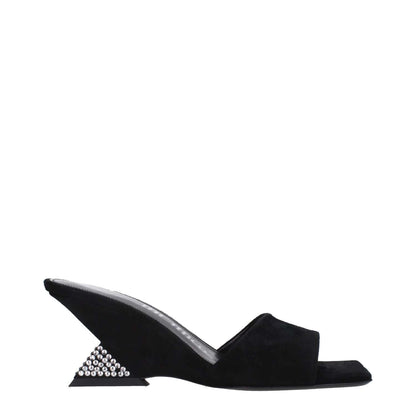 The Attico Black Leather Platform Sandals with open toe and wedge heel