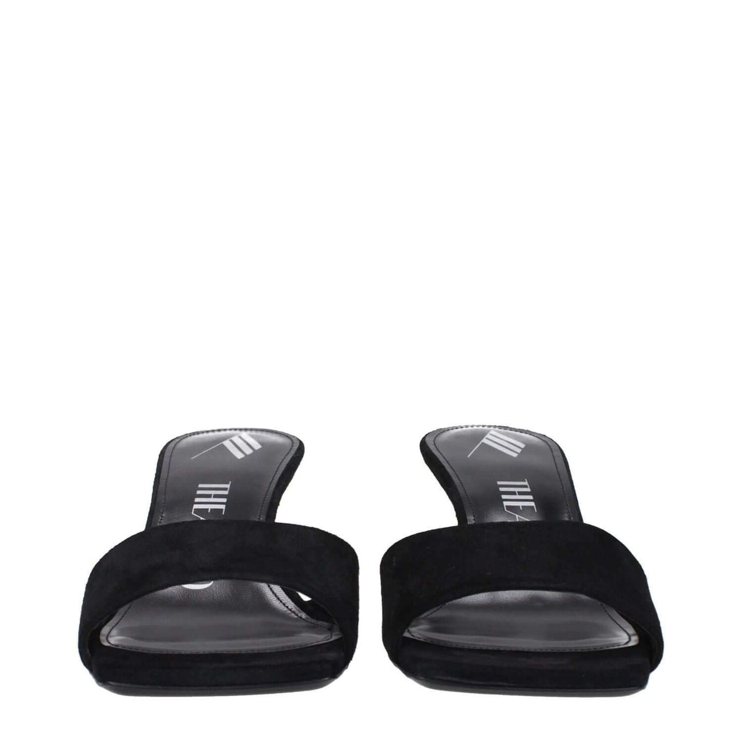 The Attico Black Leather Platform Sandals with open toe design, suede upper, leather sole, and 6 cm wedge heel.