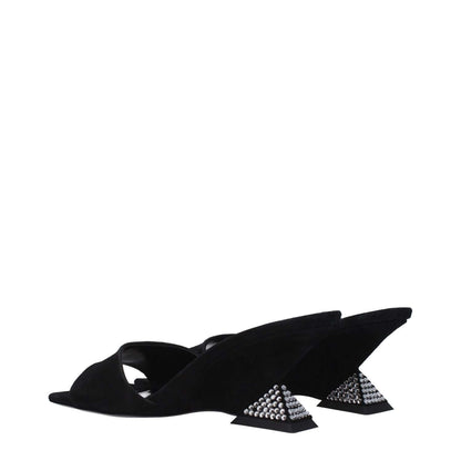 The Attico Black Leather Platform Sandals with open toe, suede texture, leather sole, and stylish wedge heel, side view.