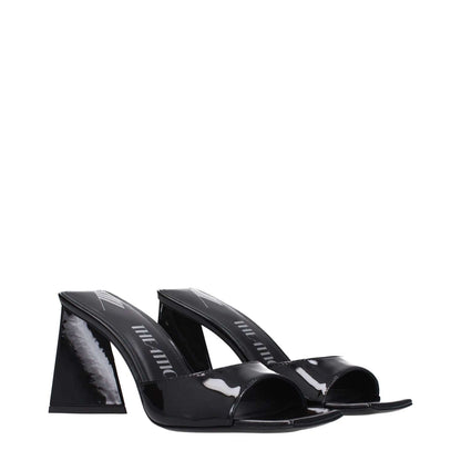 The Attico Black Leather Stiletto Heel Sandals with open toe and mid heels, made of patent leather, heel height 8.5 cm.
