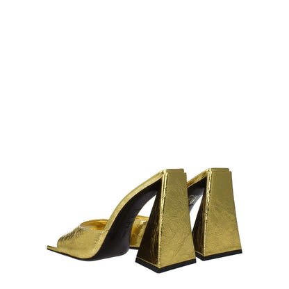 The Attico Gold Leather Platform Sandals with open toe and high heel, vintage effect, leather sole, 11.5 cm heel, style Pin Up.