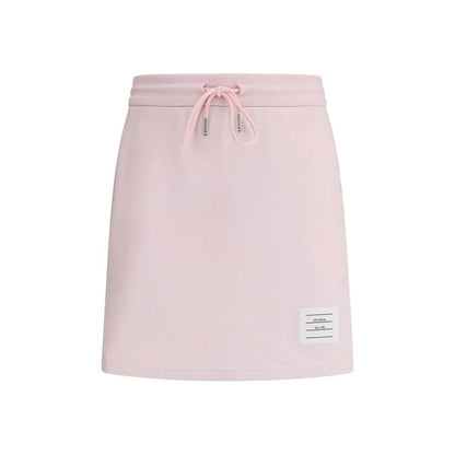 Thom Browne Multicolor Cotton Mini Skirt with drawstring waistband and logo patch, featuring iconic side bands.