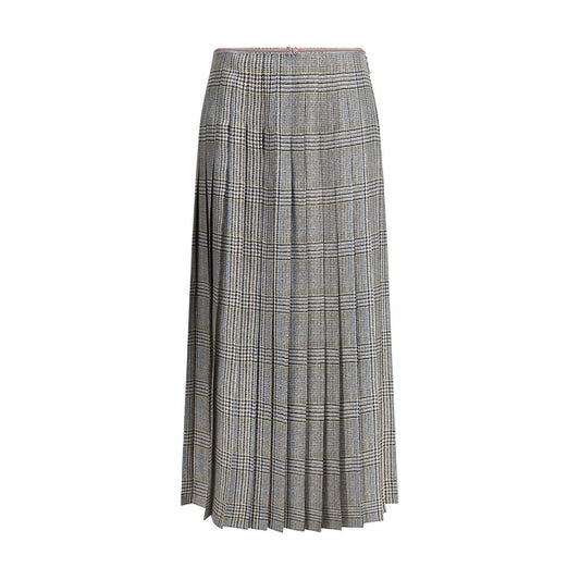 Thom Browne Multicolor Silk Midi Skirt with bow and striped grosgrain loop, featuring a side zip closure for versatile, elegant style.