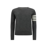 Thom Browne Sweater, fleece wool, ribbed crew neck, monochrome, iconic stripes on arm, made in Italy, AW25 collection