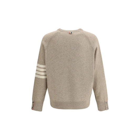 Rear view of Thom Browne Wool Sweater showcasing ribbed details and iconic sleeve bands.