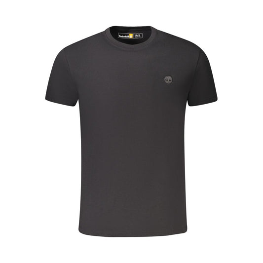 Timberland Black Cotton T-Shirt with short sleeves, slim fit, crew neck, and SS logo embroidery.
