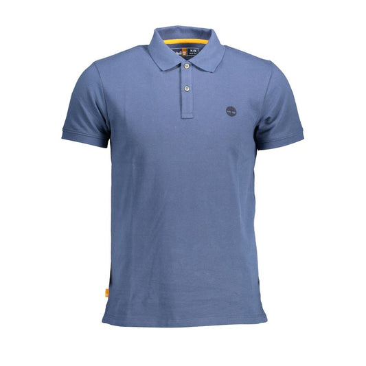 Timberland Blue Cotton Men Polo Shirt with embroidery, slim fit, short sleeves, pure cotton for style and comfort.