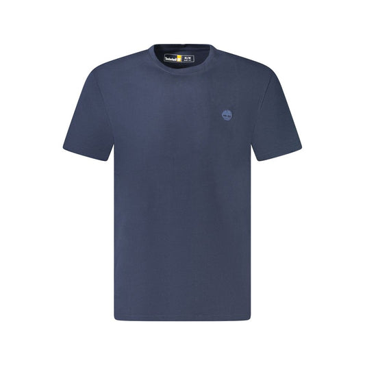 Timberland Blue Cotton T-Shirt with short sleeves, crew neck, and embroidered logo.