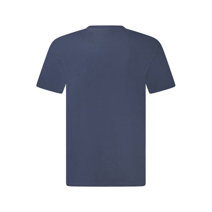 Back view of Timberland Blue Cotton T-Shirt with short sleeves, crew neck, and slim fit.